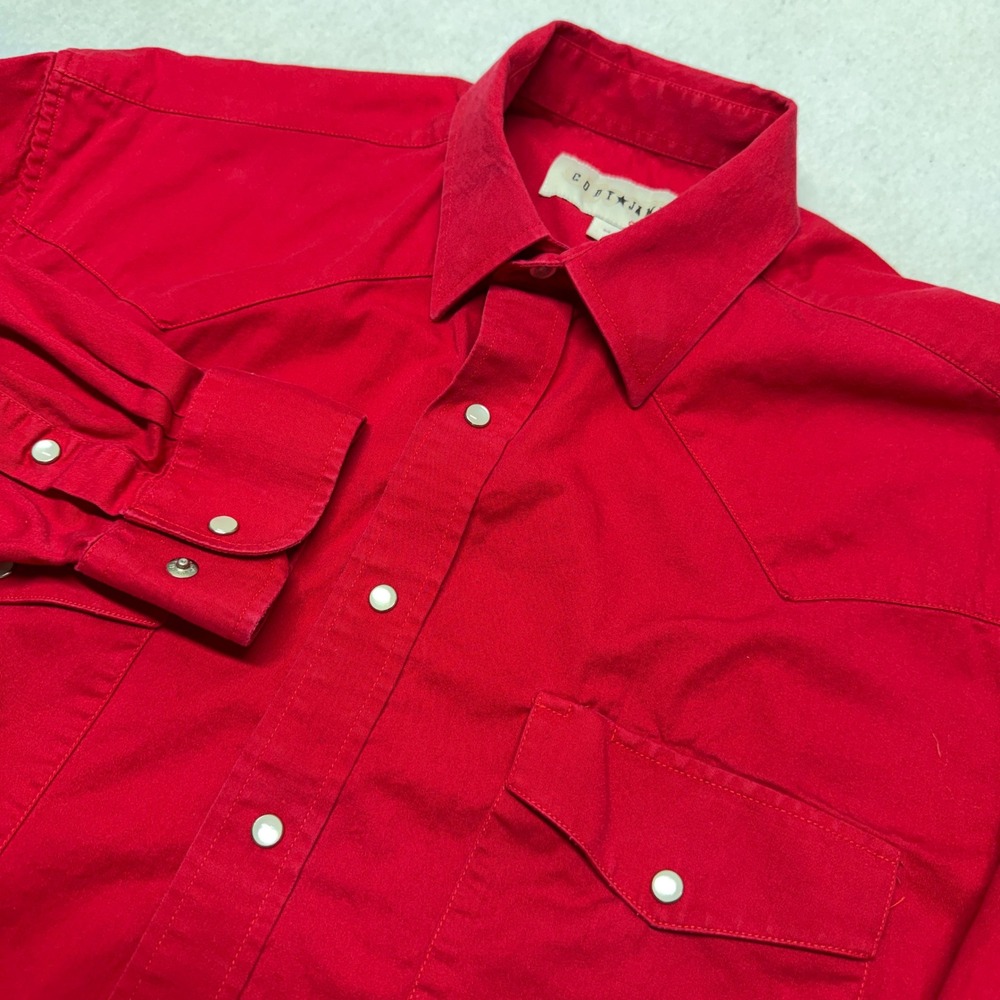 Cody James Western Pearl Snap Shirt Cotton Long Sleeve Solid Red Mens‎ Medium